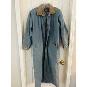 VTG 90s Woolrich Denim W Suede Collar Barn Chore Trench Coat Floral Cuff Sz Lg